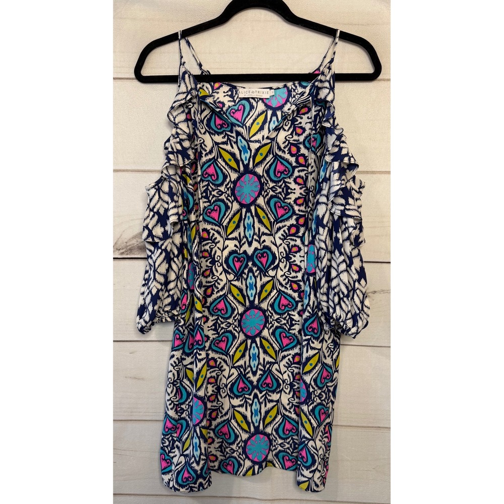 Alice & Trixie Cold Shoulder Ruffle Dress Silk Bohemian‎ Print Size S